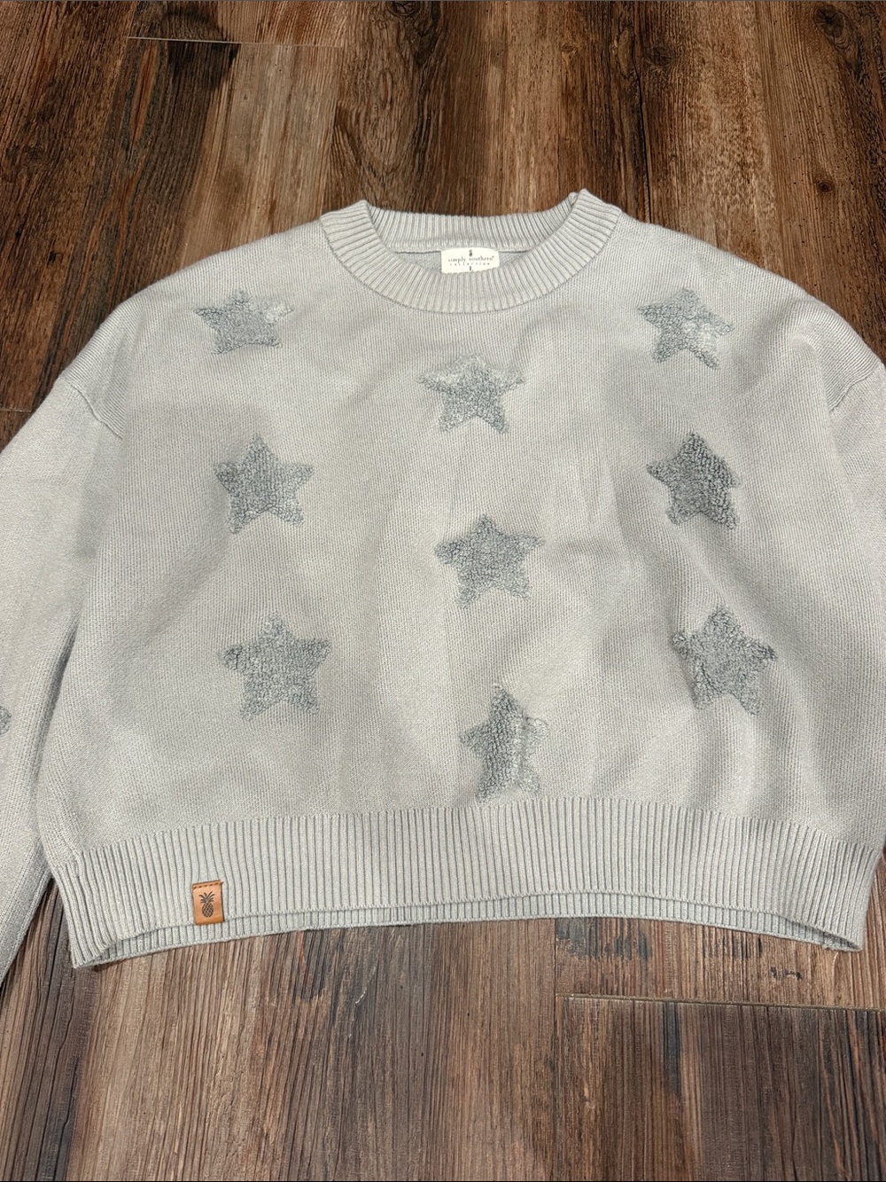 Simply Southern Light Gray Star Crewneck Sweater